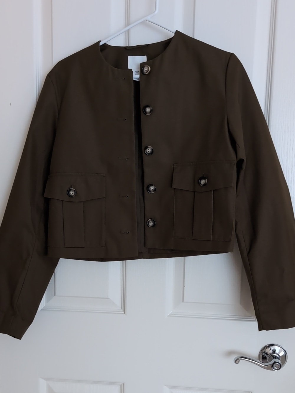 H&M Dark Olive Cropped Button Jacket